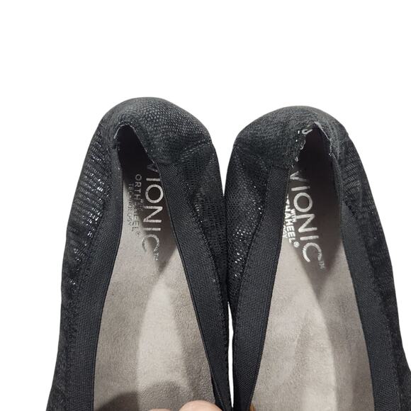 VIONIC ALLORA WOMEN BLACK BALLET FLAT PATENT COMFORT ORTHOTIC CUSHIONED SZ 7 EUC - Picture 4 of 7